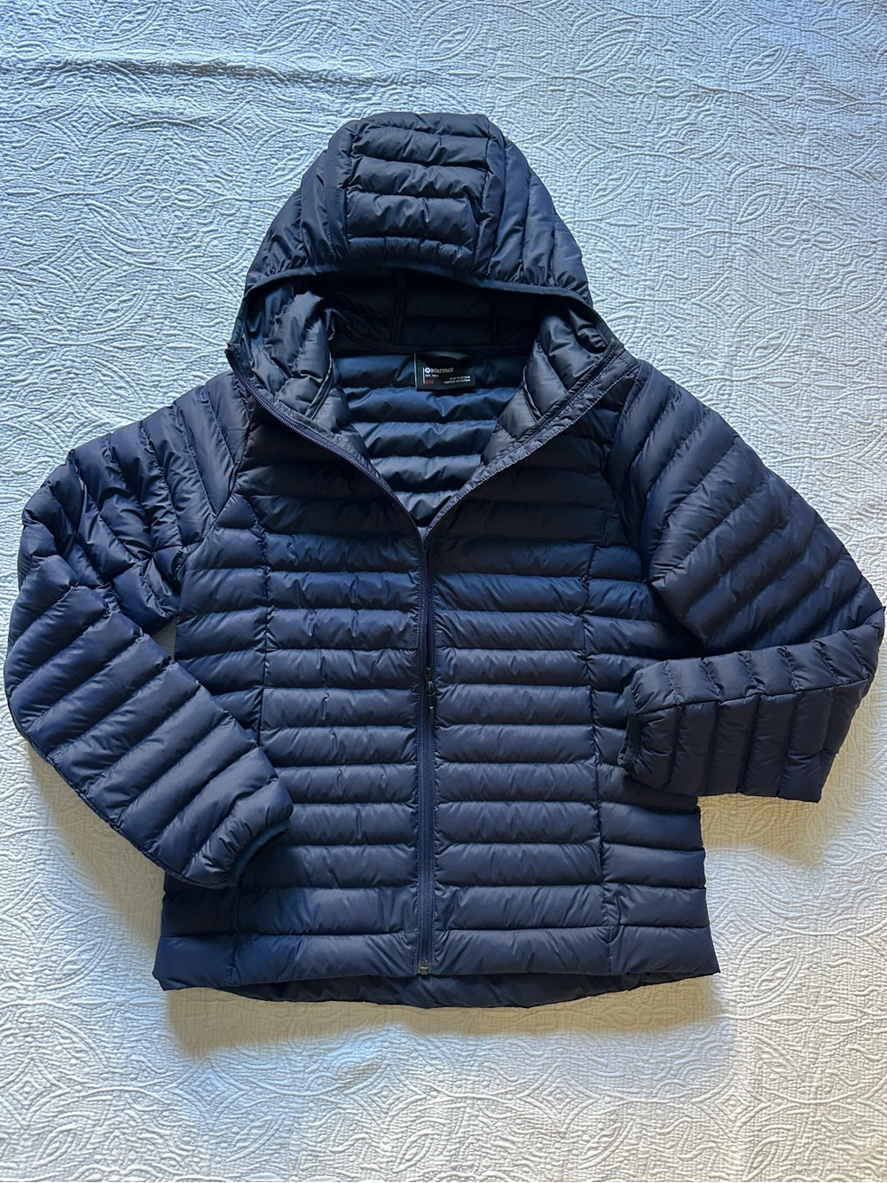 Marmot Hooded Puffer Jacket - Navy Blue